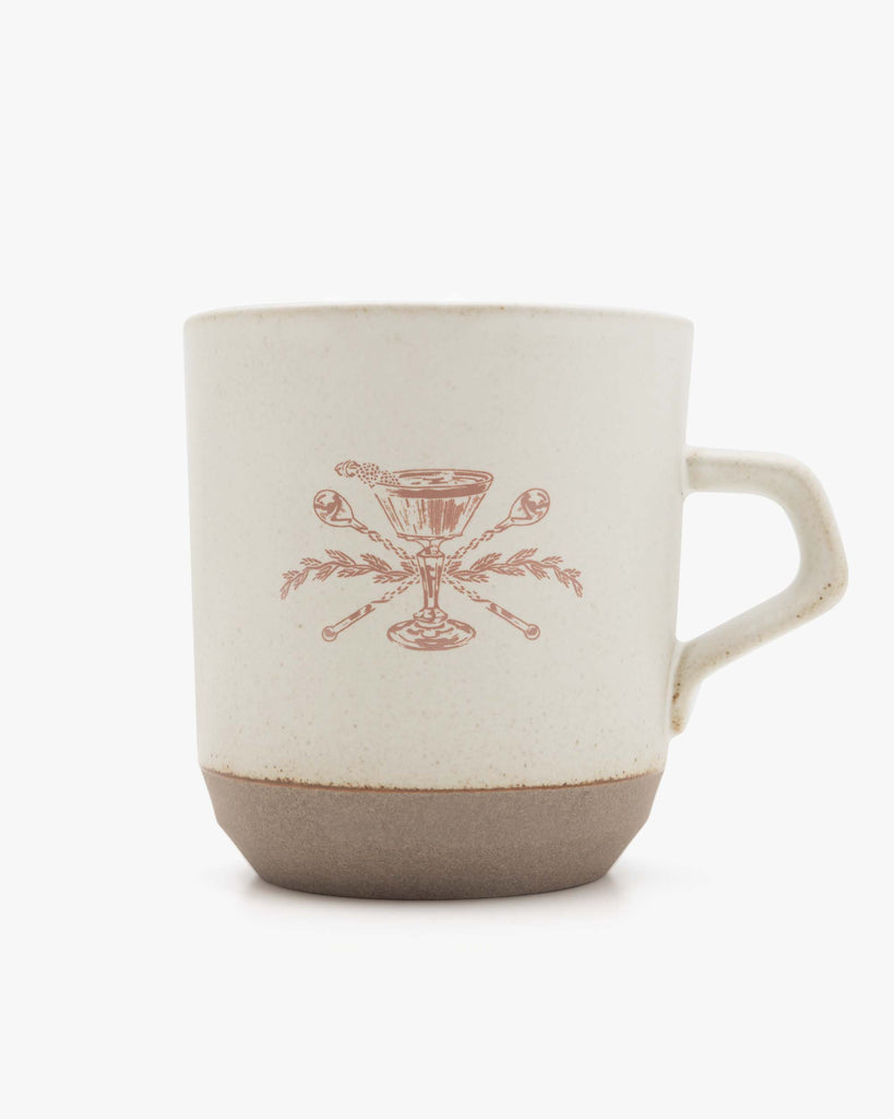 white mug with death & co logo on it
