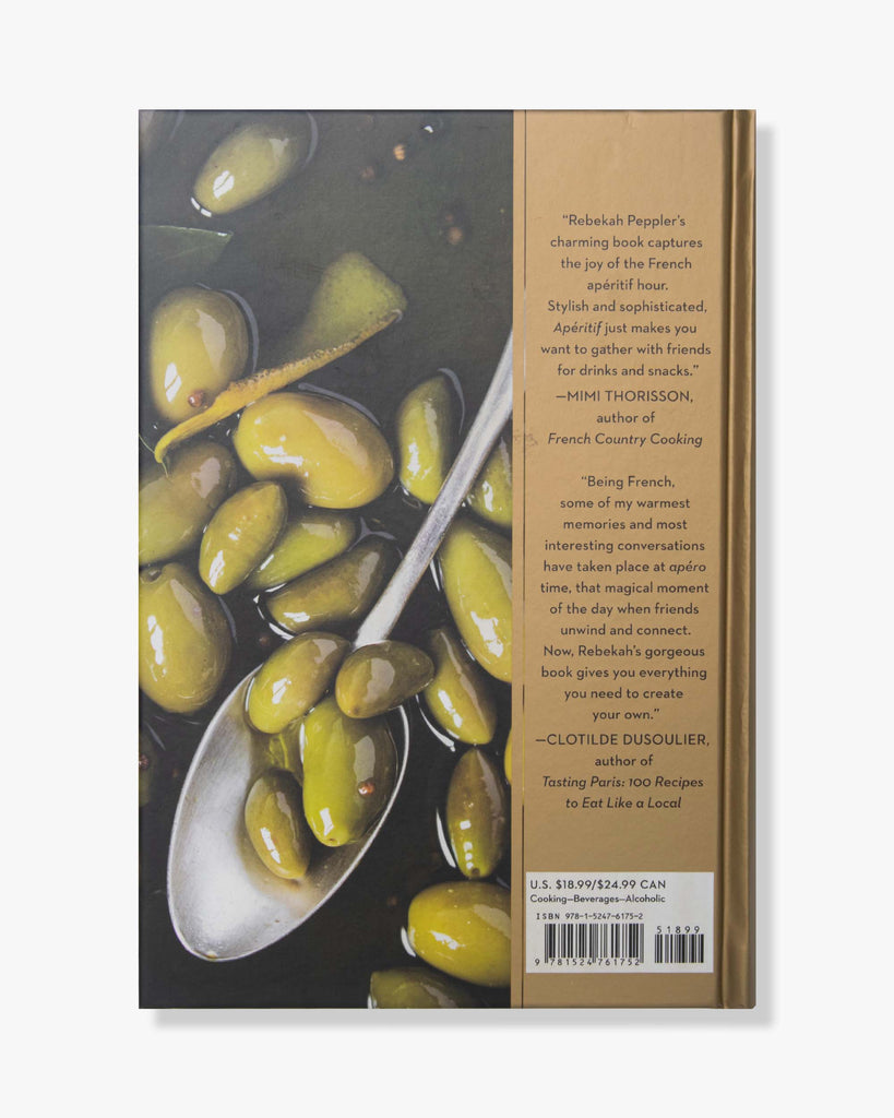 back of "Aperitif" book with spoon in olives 