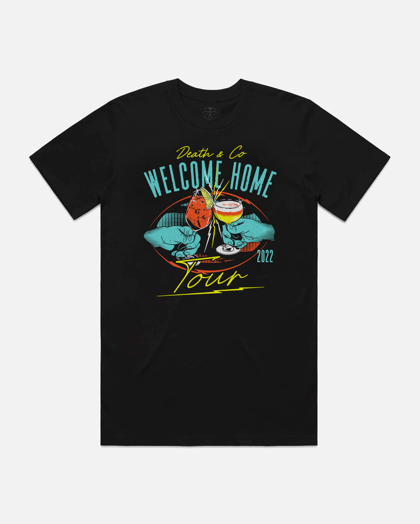 black death & co. welcome home tour 2022 tee with hands cheering glasses graphic
