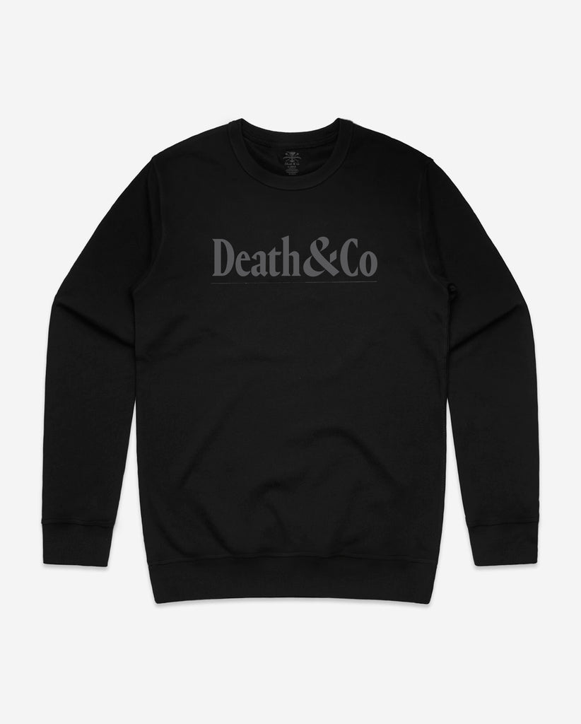  black crew fleece with "death & co" across chest