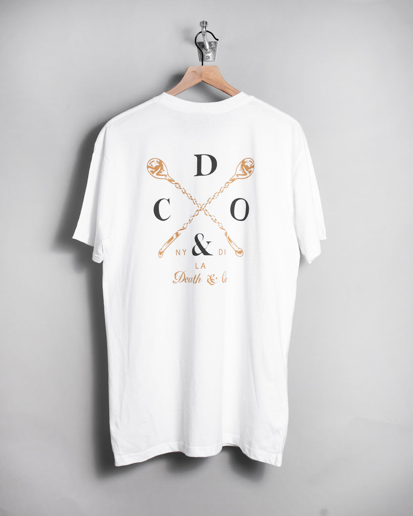 white death & co. t-shirt with two crossed mixing spoons design