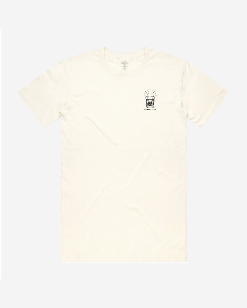 front of vintage white t-shirt with light bulb in drink on pocket 