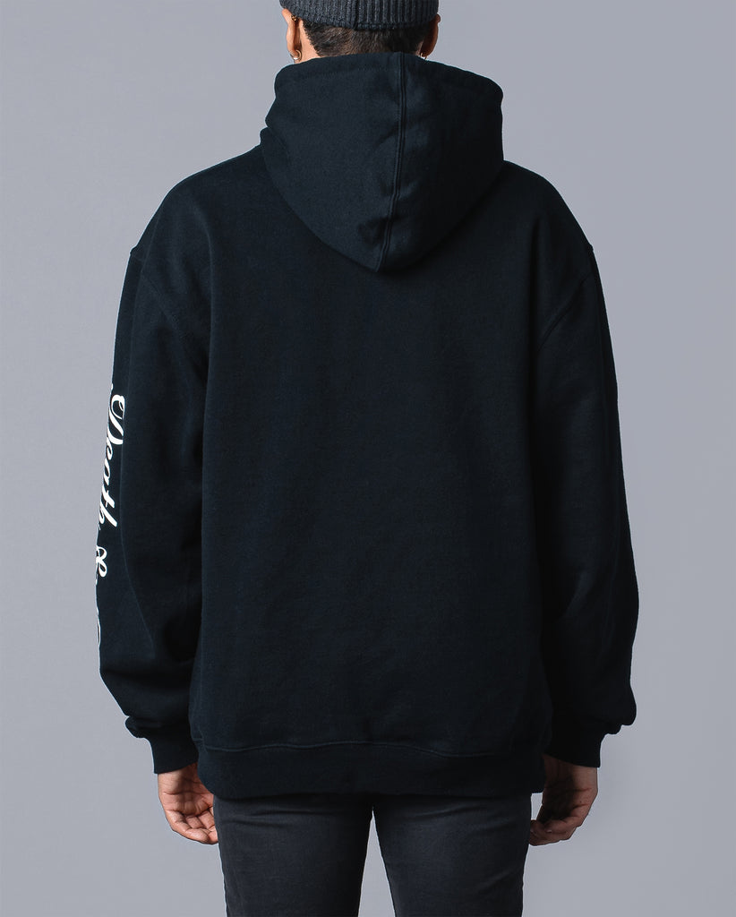 plain black back of hoodie