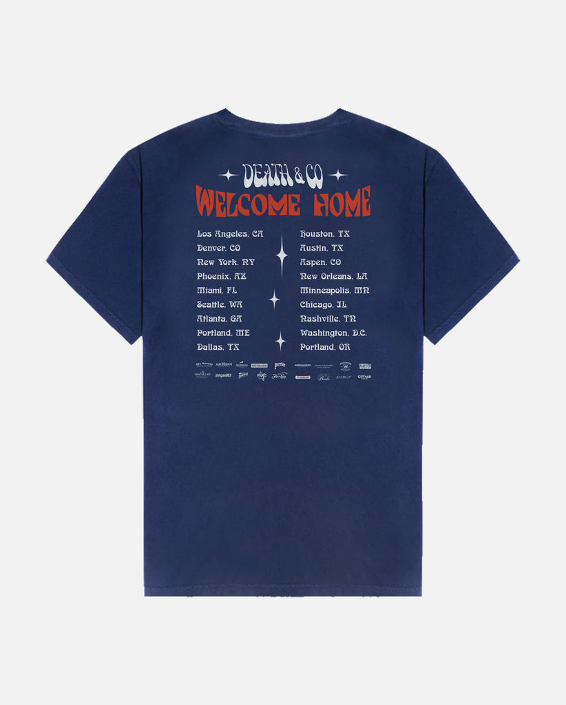 navy back of death & co. welcome home tour tee